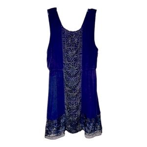 Skies are Blue Lace-Trimmed Tank Dress - Navy - L